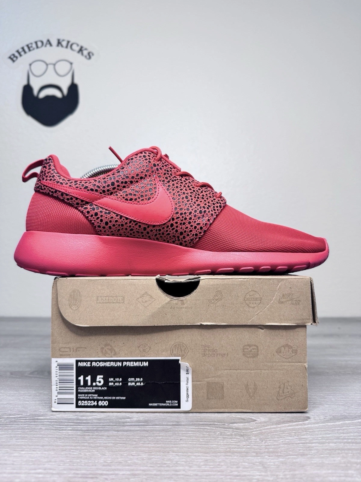 Asics Running Shoes Limited Edition Size 11.5 - Nike Roshe Run Safari Challenge Red Authentic 525234-600