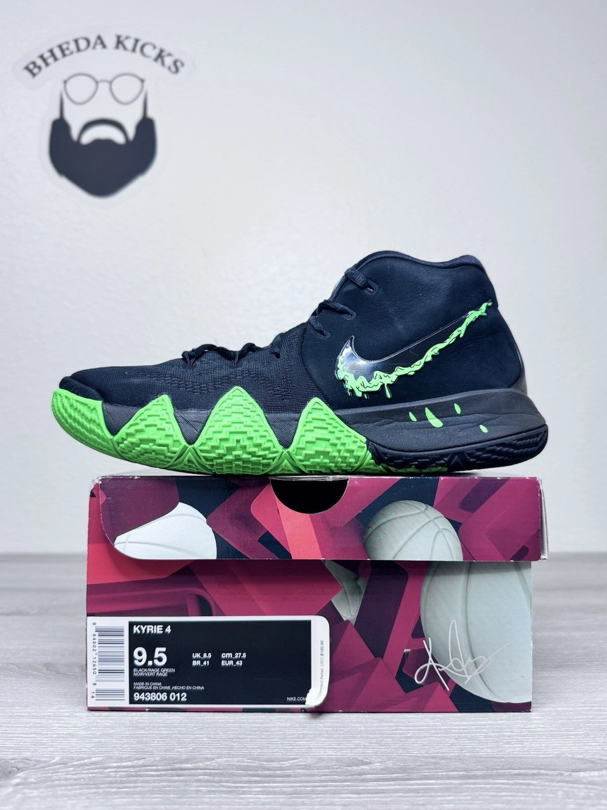 Asics Racing Shoe Size 9.5 - Nike Kyrie 4 Halloween Sneakers Black Green 943806-012 Preowned