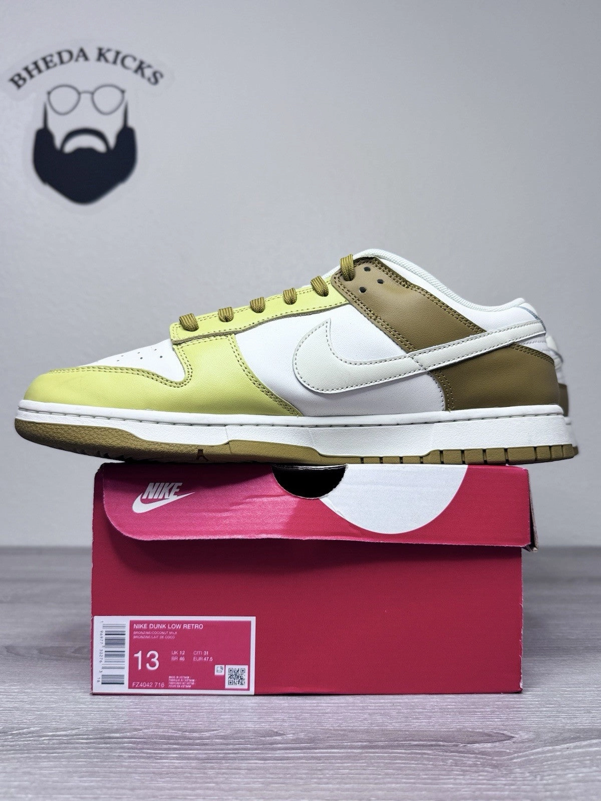 Size 13 - Nike Dunk Low Retro Bronzine FZ4042-716 Men's Preowned Authentic Asics Shoes Underpronation