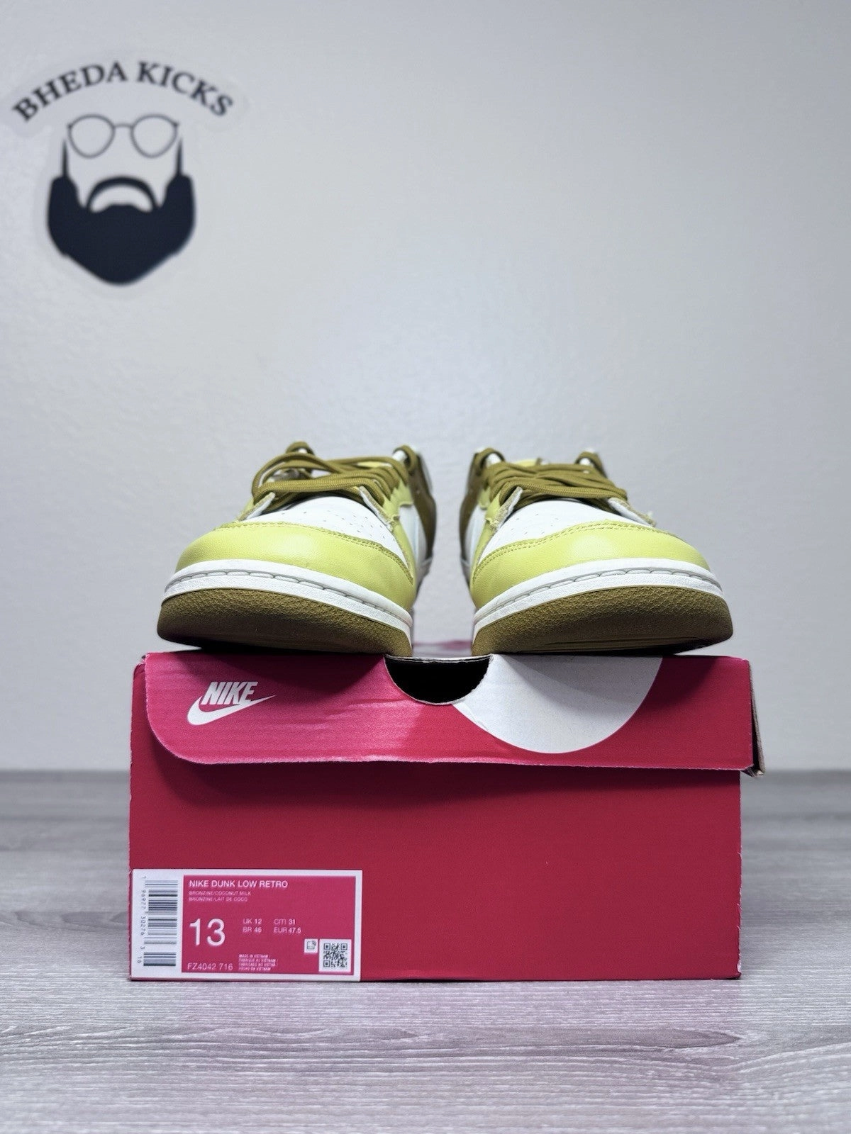 Size 13 - Nike Dunk Low Retro Bronzine FZ4042-716 Men's Preowned Authentic Asics Sole Shoes