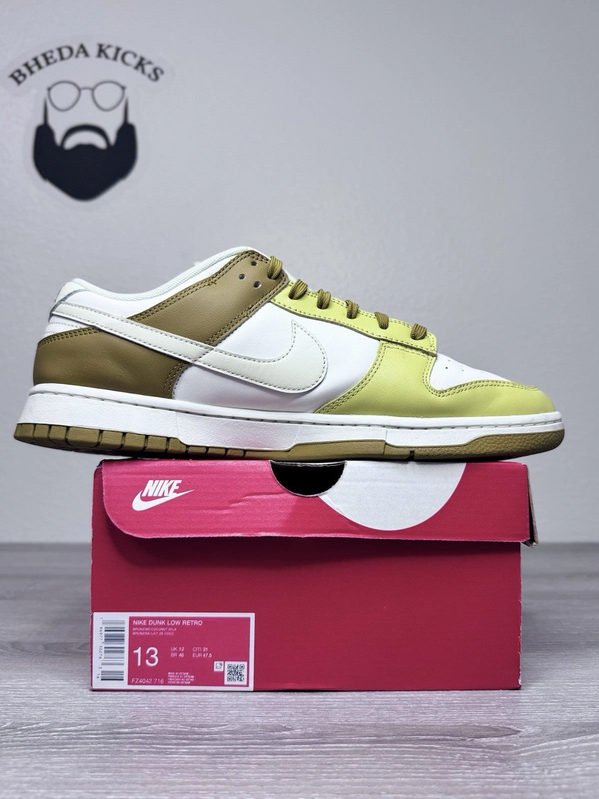 Size 13 - Nike Dunk Low Retro Bronzine FZ4042-716 Men's Preowned Authentic Asics Shoes Football