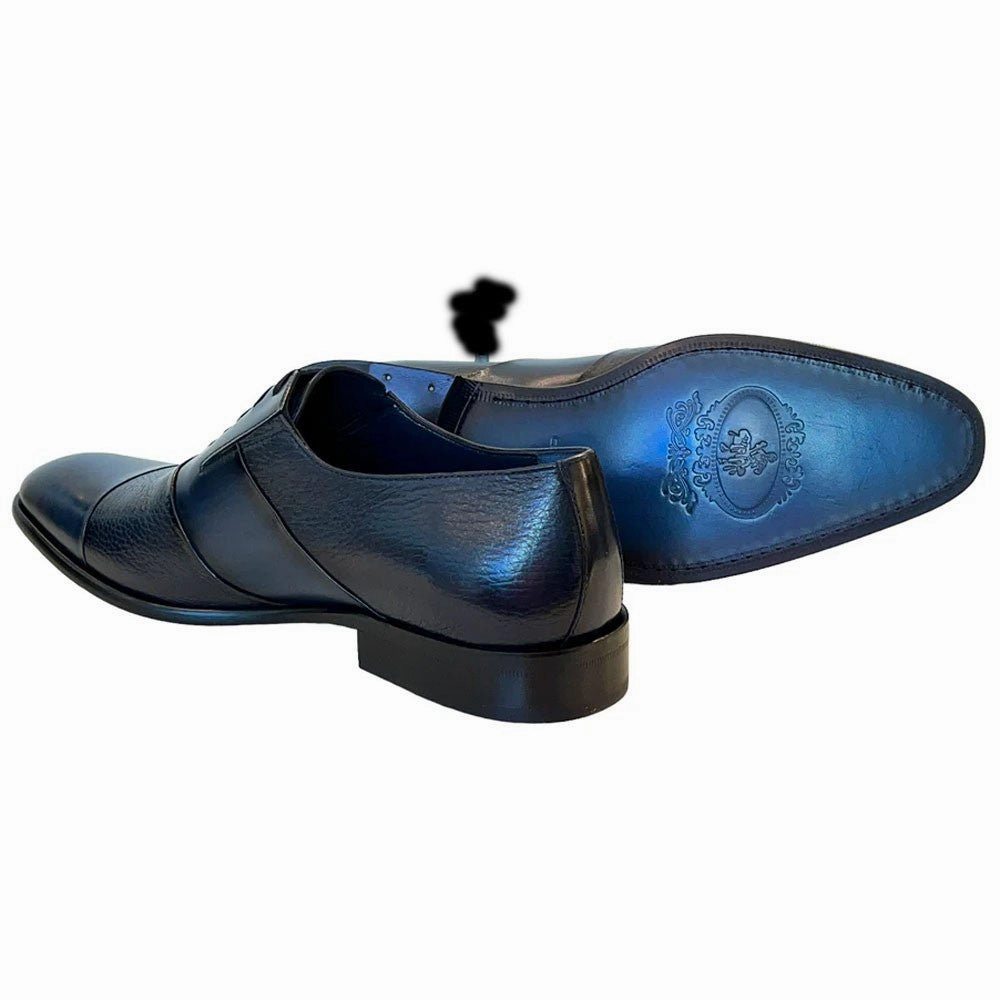 Suit Loafers Corrente Mens Navy Deer Skin Leather Tie-Less Cap Toe Slip-On Loafer