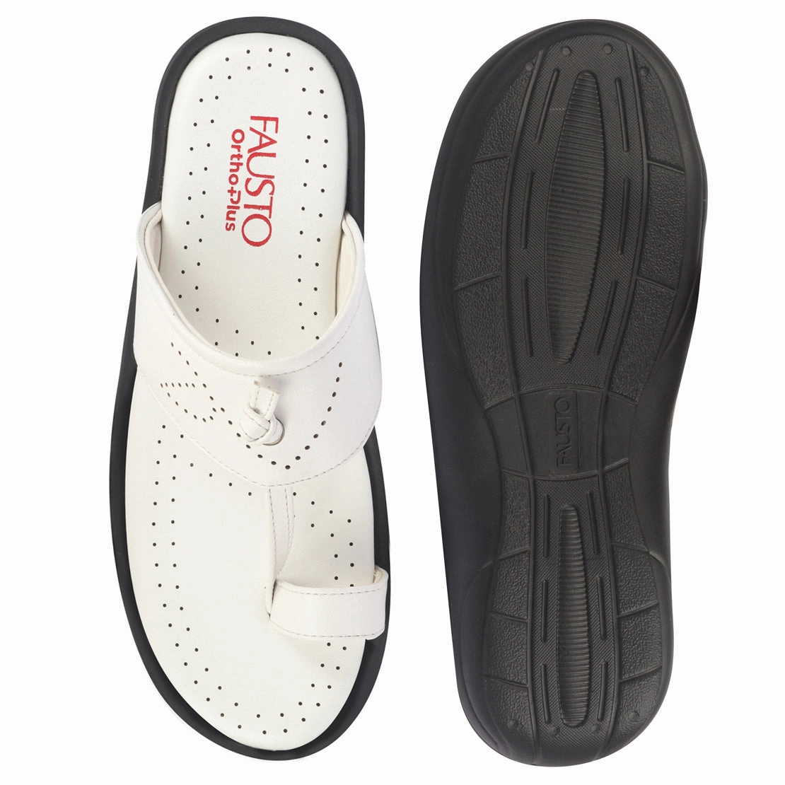 Slippers For Outdoor FAUSTO Men White Toe Ring Kohlapuri Slipper With Cushioned Footbed|Multi Strap Slipper For Evening