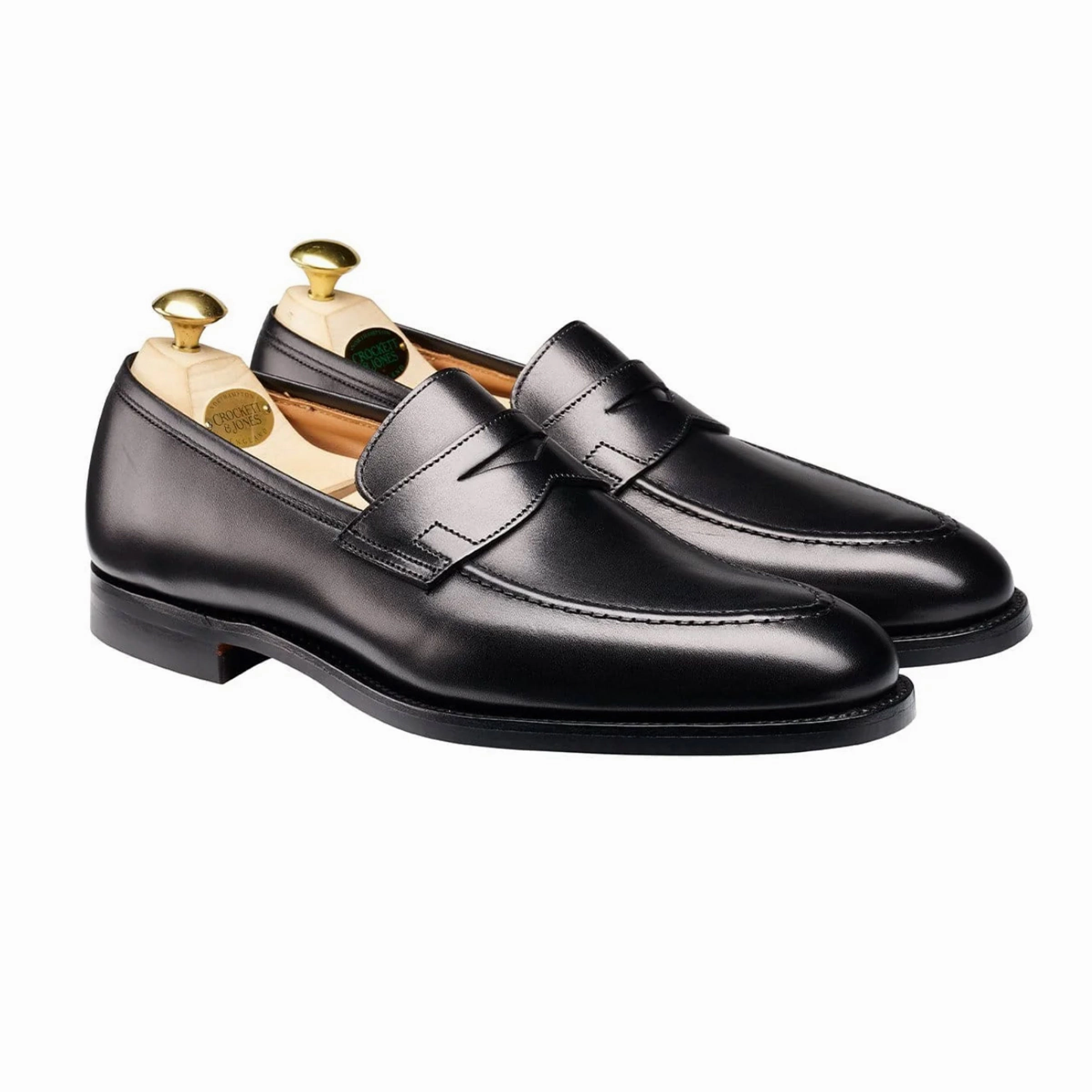 Crazy Horse Leather Loafers Crockett & Jones - Sydney Black Calf Penny Loafer - Single City Sole