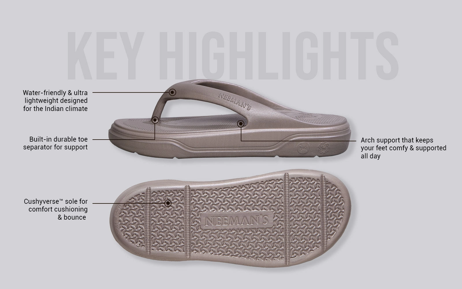 Slippers With Design Cushers Flips For Men : Goat Grey