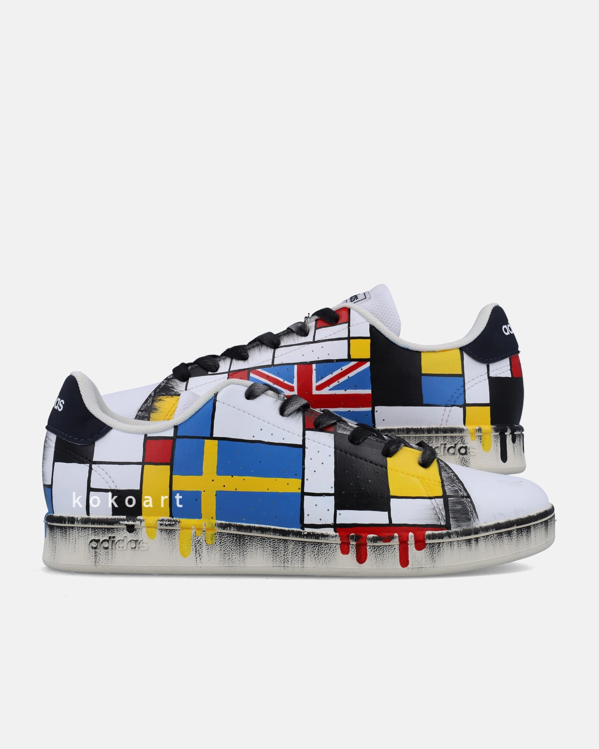 Customisable Hand Painted Adidas Mondrian with Flags Adidas Dad Shoe