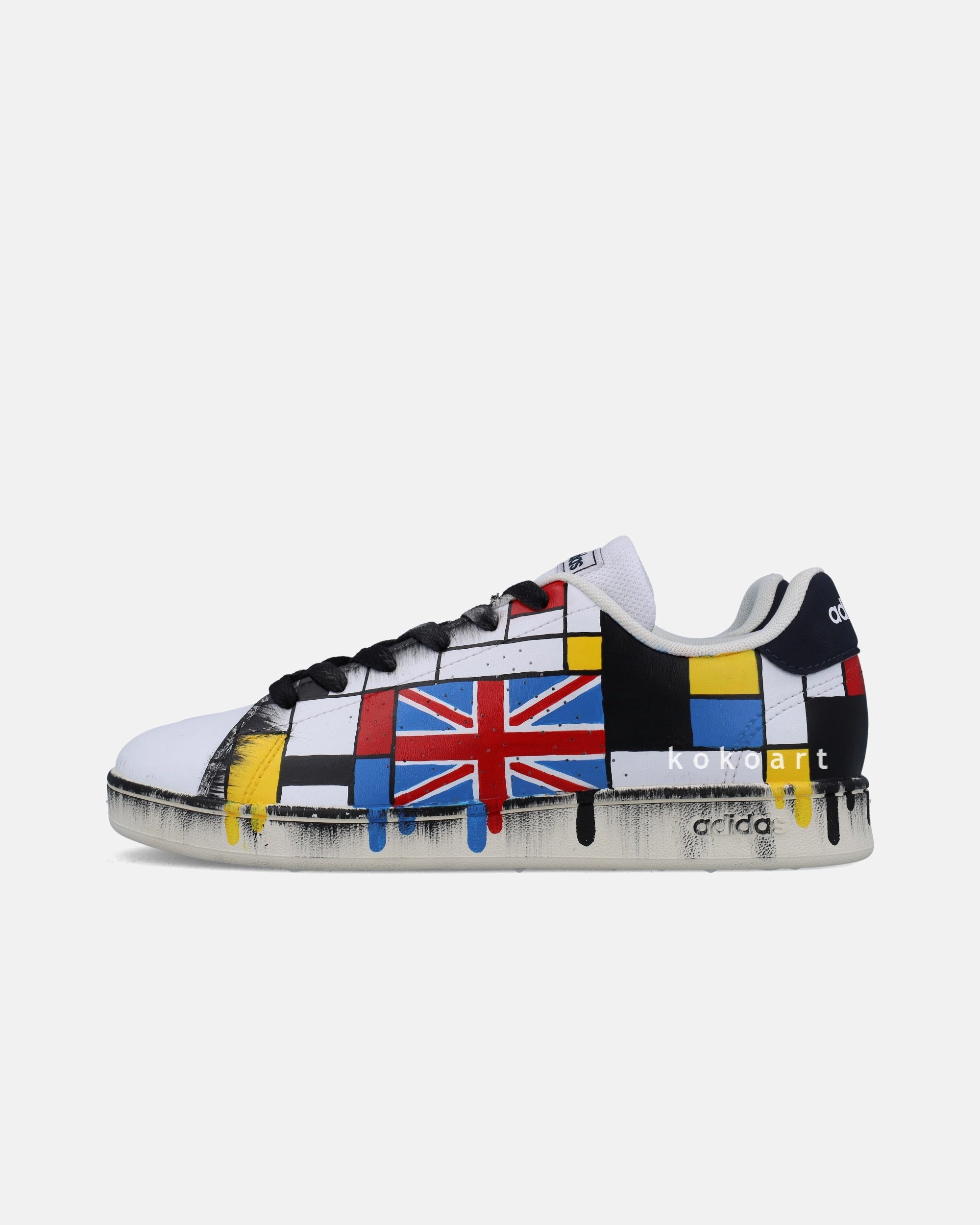 Customisable Hand Painted Adidas Mondrian with Flags Adidas Shoe Sizes