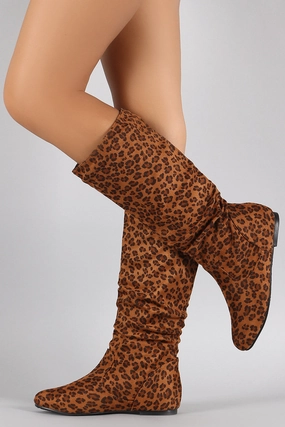 Best Walking Shoes For Flat Feet And Bad Knees Leopard Print Round Toe Slouchy Flat Boots