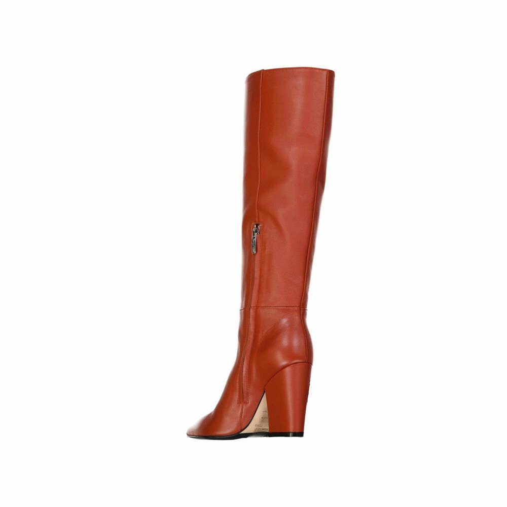 Sergio Rossi Orange Lamb Leather High Heel Boots Shoes That Run Wide