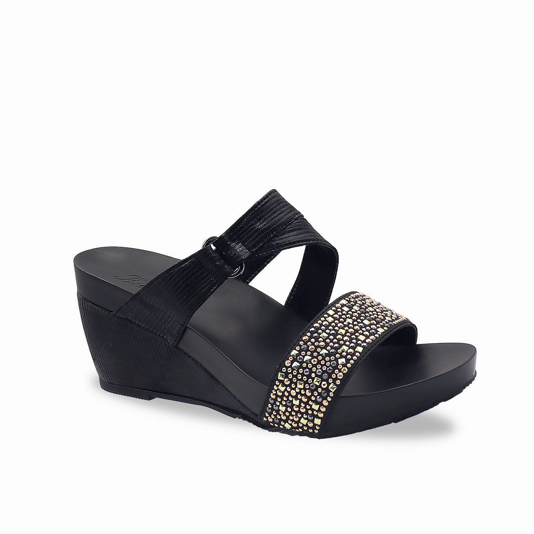 Shoes For Smart Casual Attire Strappy Rhinestone Wedge Sandals 3" inch [Arch-legance Series][ODD SIZES LEFT]