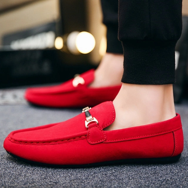 Salvatore Ferragamo Suede Loafers Designer Shoes Men Zapatos De Hombre Slip-On Leather Shoes Casual Male Shoes Adult Red Driving Moccasin Soft Non-slip Loafers