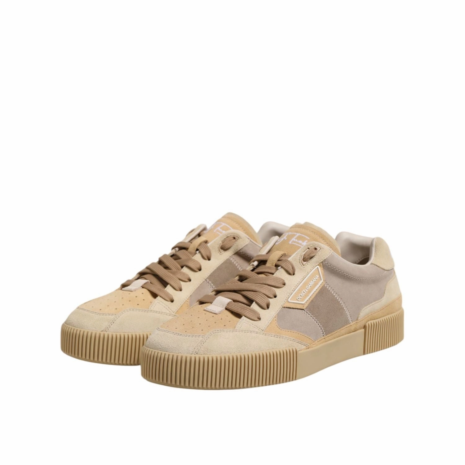 Sneakers Heels Dolce & Gabbana Beige Leather Low Top Lace Up Sneakers Shoes