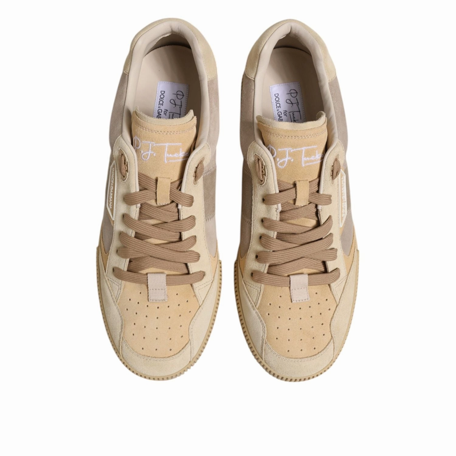 Dolce & Gabbana Beige Leather Low Top Lace Up Sneakers Shoes Wu Tang Clan Sneakers