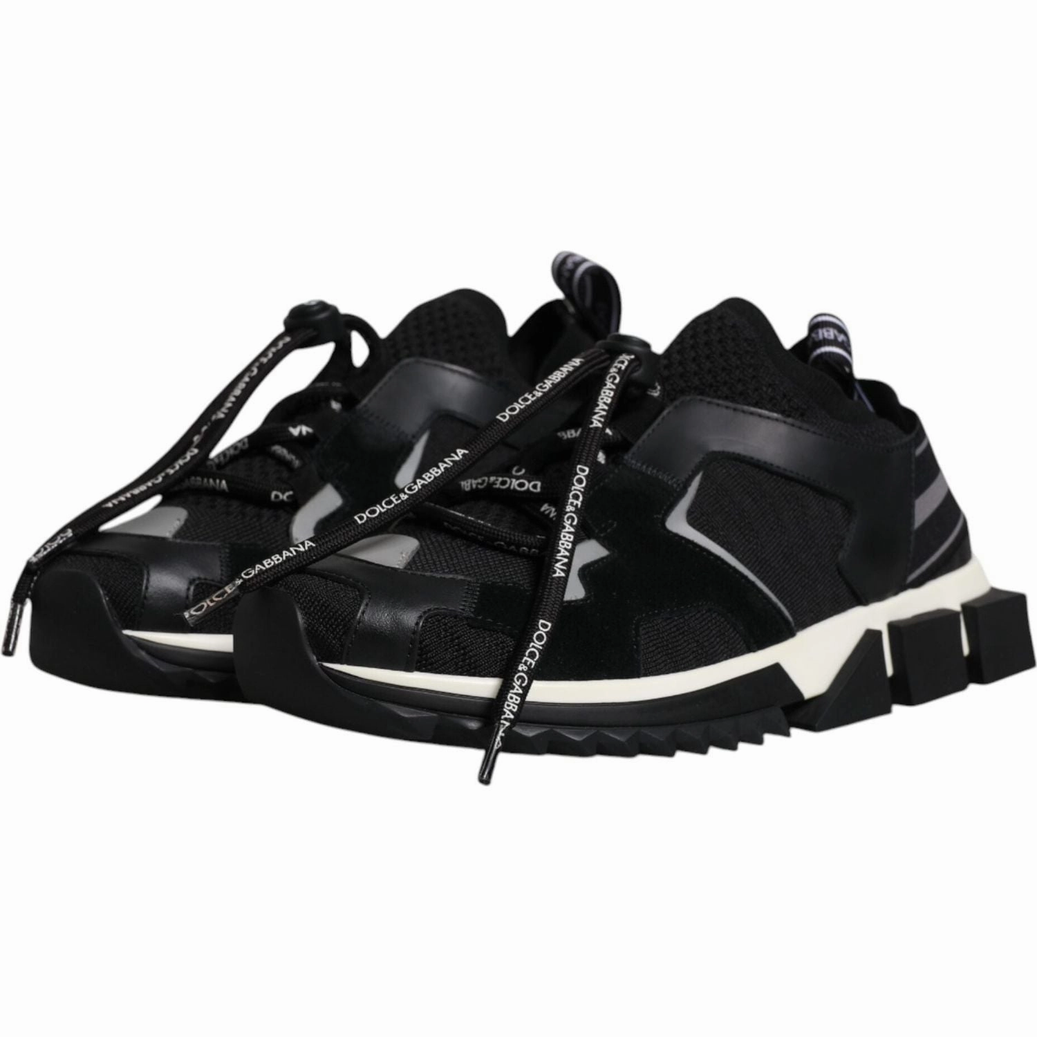 Sneakers With Heel Dolce & Gabbana Black White Logo Sorrento Mens Sneakers Shoes