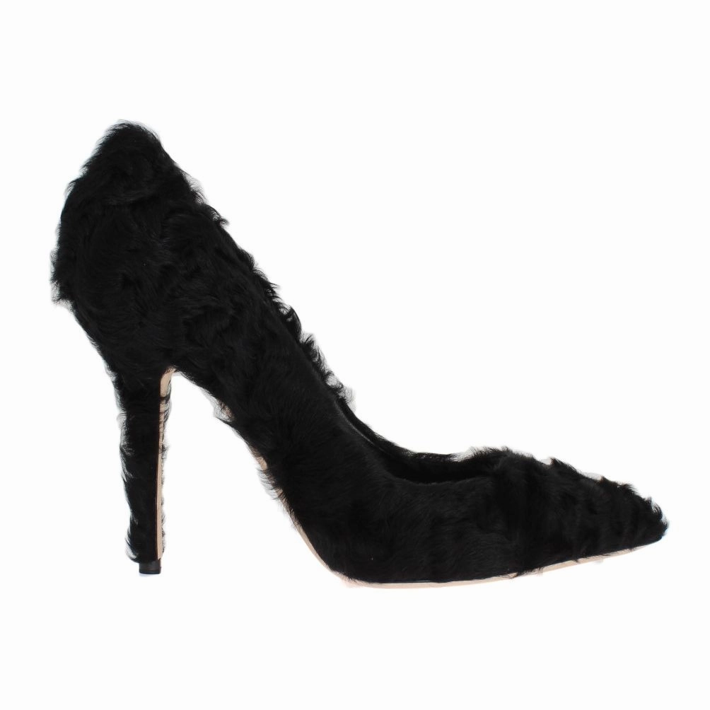 Dolce & Gabbana Black Xiangao Lamb Fur Leather Pumps Sandals And Wedges