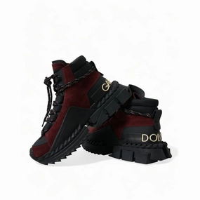 Flat Prom Shoes Dolce & Gabbana Burgundy Super King High Top Men Sneakers Shoes