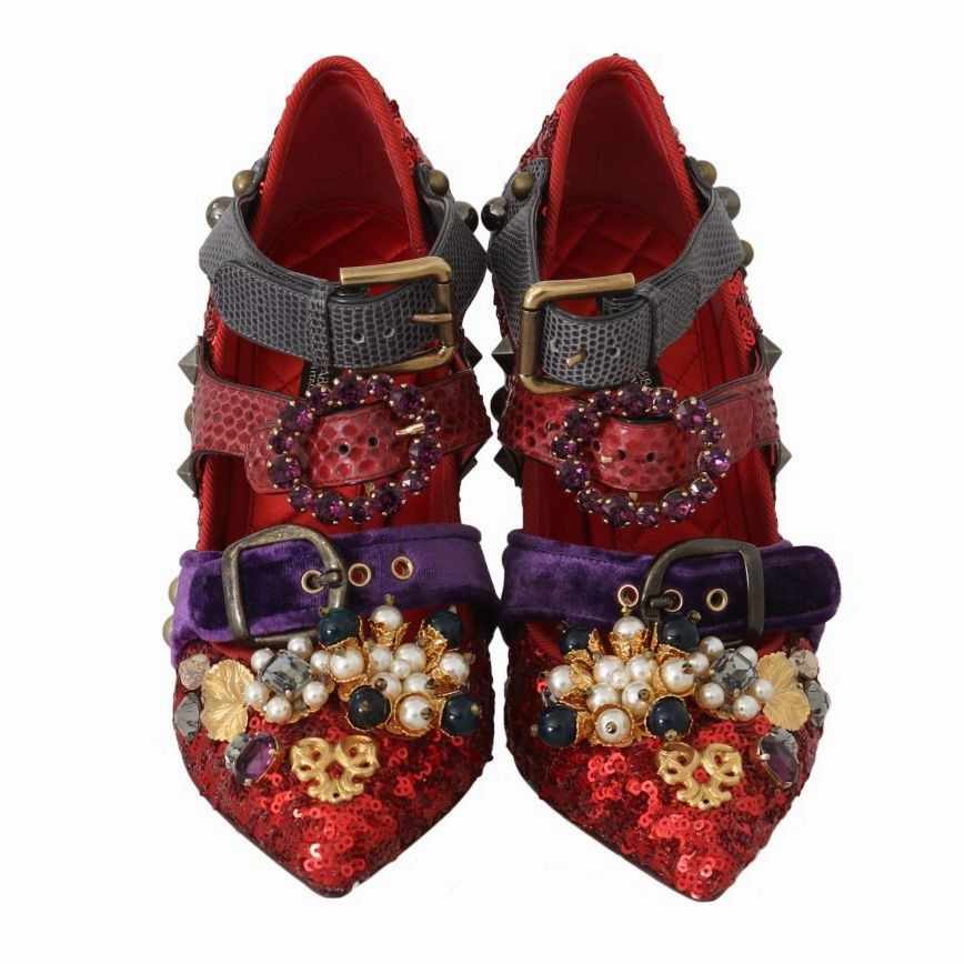 Sandals In Cabo Dolce & Gabbana Red Sequined Crystal Studs Heels Shoes