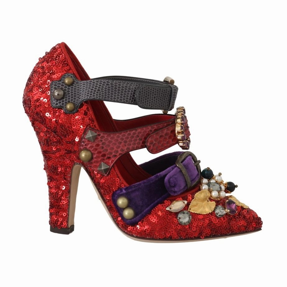 Sandals With A Little Heel Dolce & Gabbana Red Sequined Crystal Studs Heels Shoes