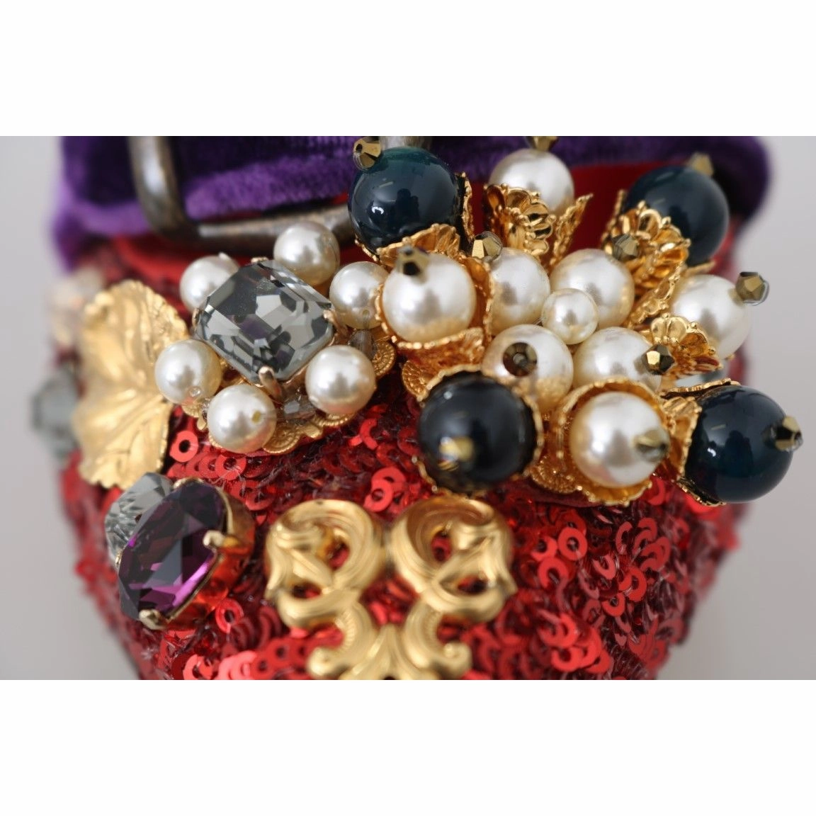 Dolce & Gabbana Red Sequined Crystal Studs Heels Shoes A. Emery Sandals