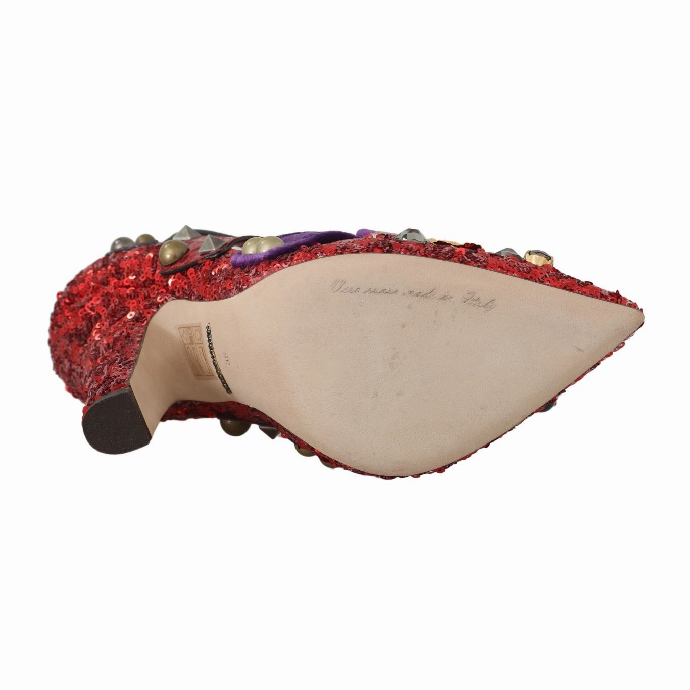 Dolce & Gabbana Red Sequined Crystal Studs Heels Shoes Active Sandals