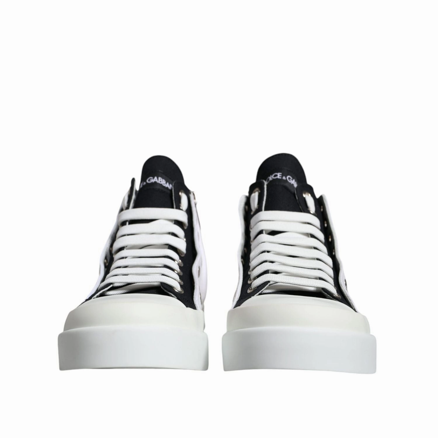 Cloud Sneakers Sale Dolce & Gabbana White Black Cotton Logo High Top Sneaker Shoes
