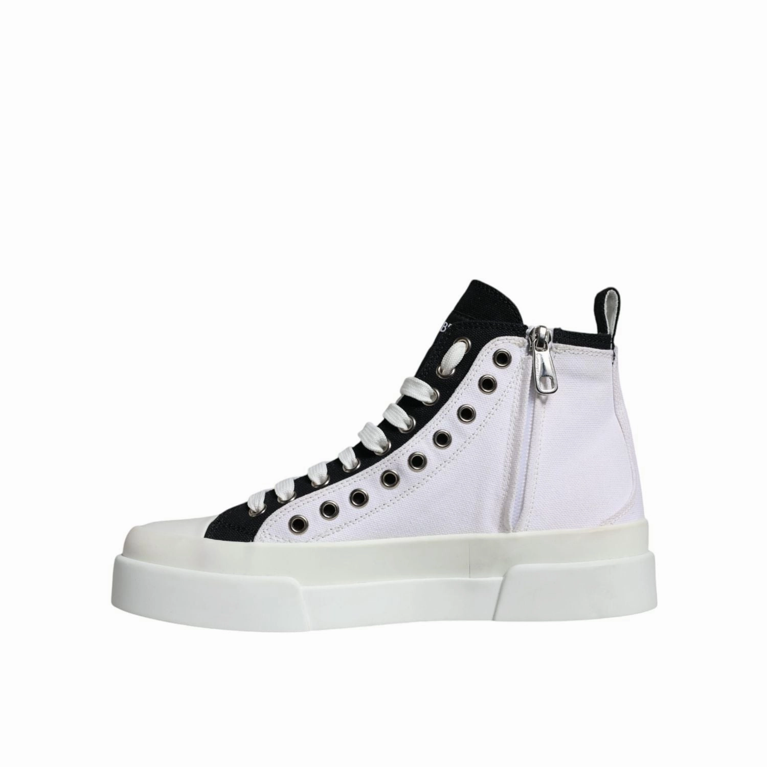 Dolce & Gabbana White Black Cotton Logo High Top Sneaker Shoes Step In Sneakers