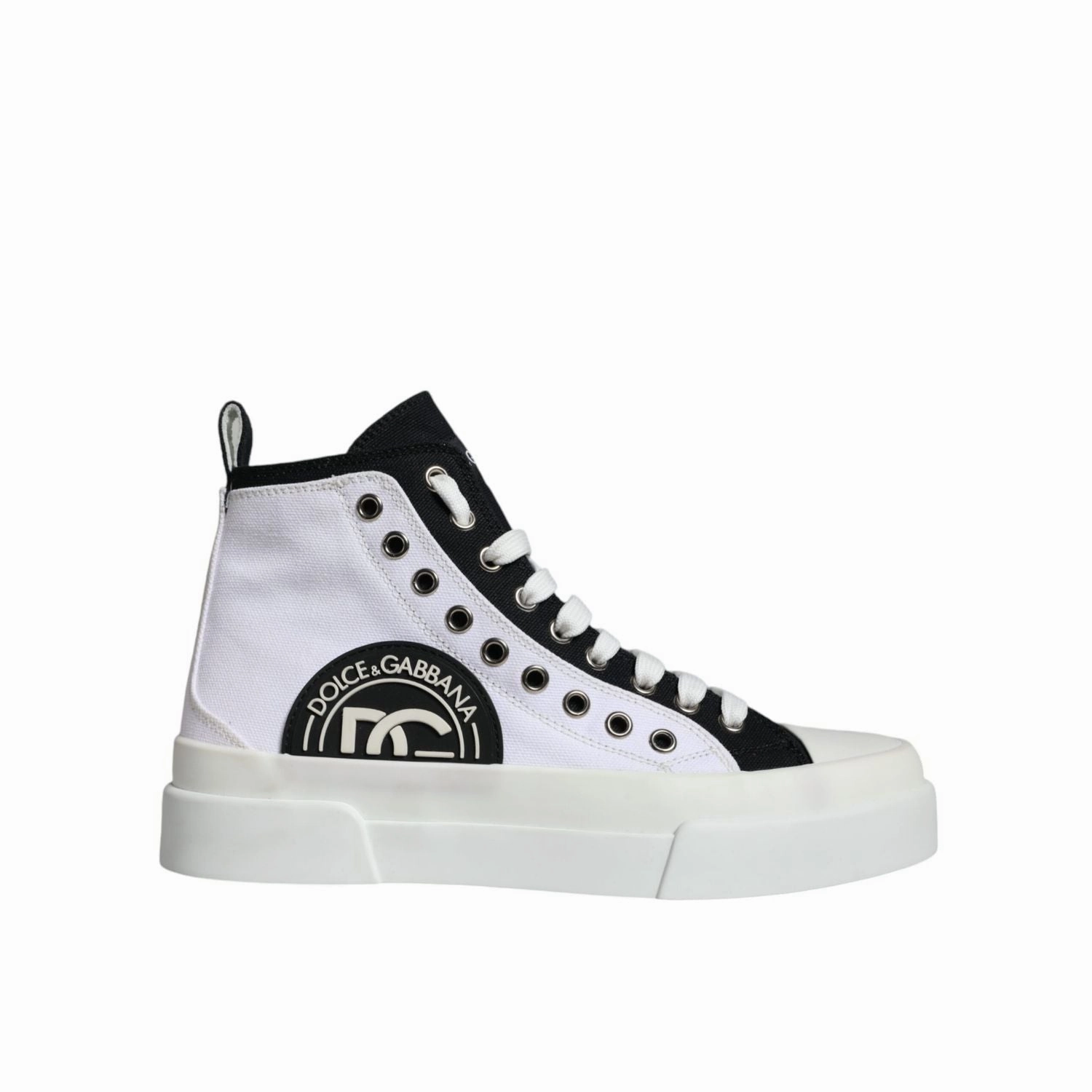 Dolce & Gabbana White Black Cotton Logo High Top Sneaker Shoes Sneakers Too