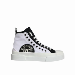 Dolce & Gabbana White Black Cotton Logo High Top Sneaker Shoes Sneakers By Number
