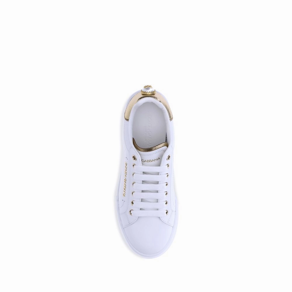 Emergency Flats Shoes Dolce & Gabbana White Calf Leather Bos Taurus Low Top Sneakers