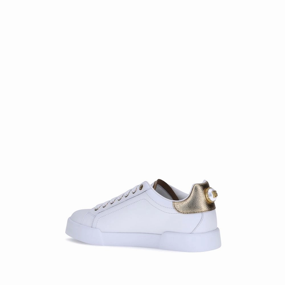 Recommended Shoes For Flat Feet Dolce & Gabbana White Calf Leather Bos Taurus Low Top Sneakers