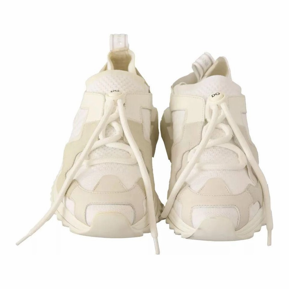 Wedding Bridal Sneakers Dolce & Gabbana White Fabric Suede Sorrento Lace Up Sneakers Shoes