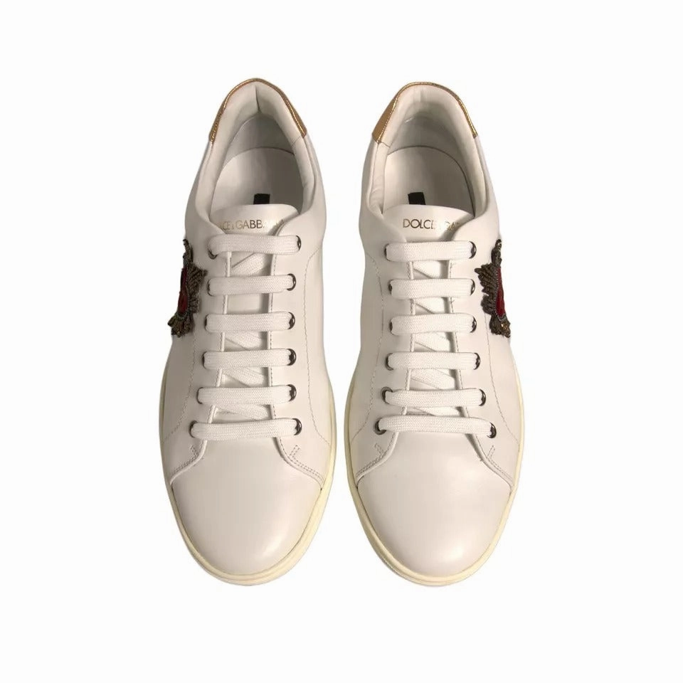 Sneakers Airforce Dolce & Gabbana White Leather Heart Embellished Sneakers Shoes