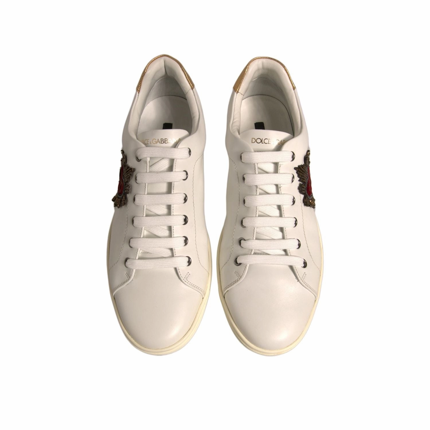 Dolce & Gabbana White Leather Heart Embellished Sneakers Shoes Raf Simons Sneakers