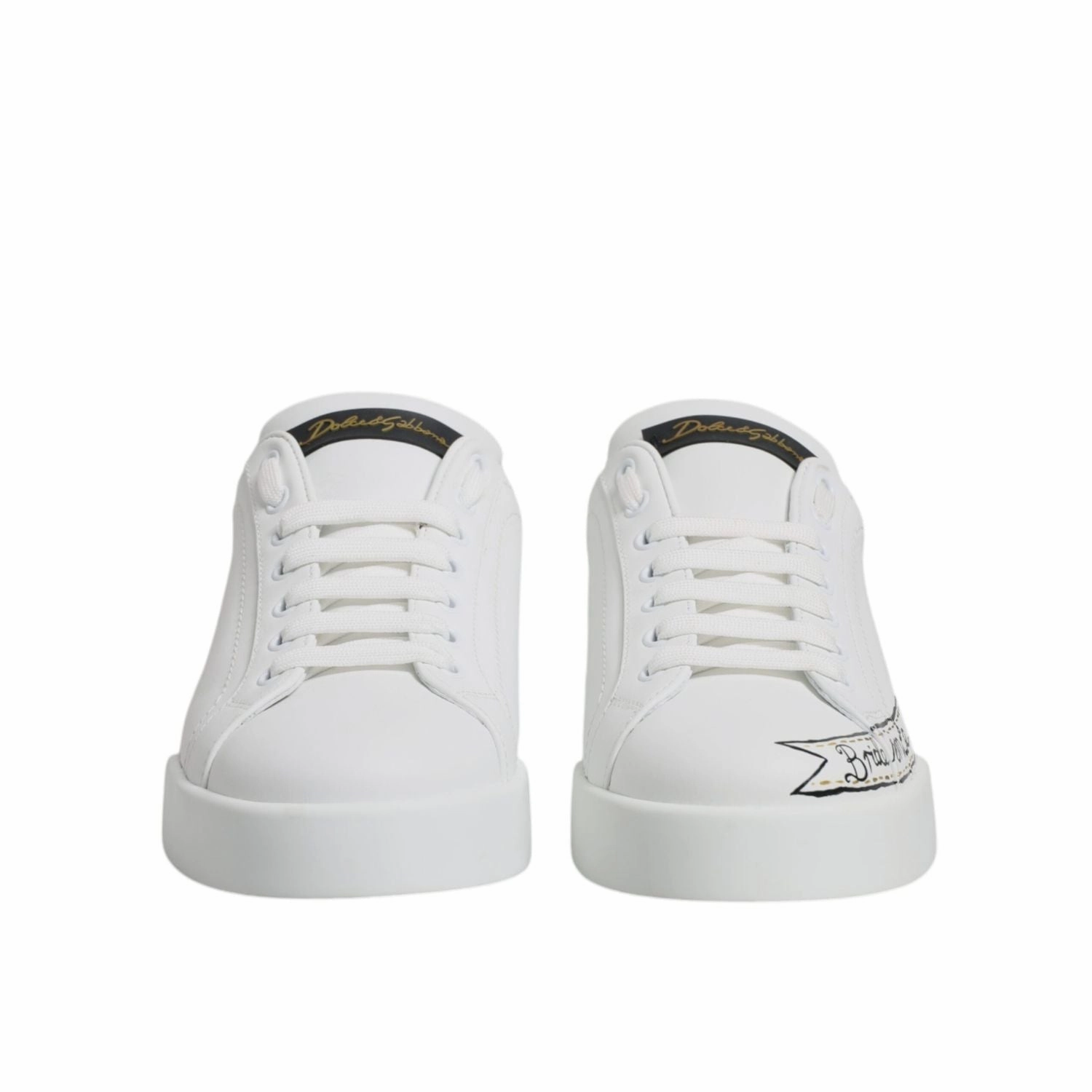 Round Toe Sneakers Dolce & Gabbana White Leather Low Top Lace Up Sneakers Shoes