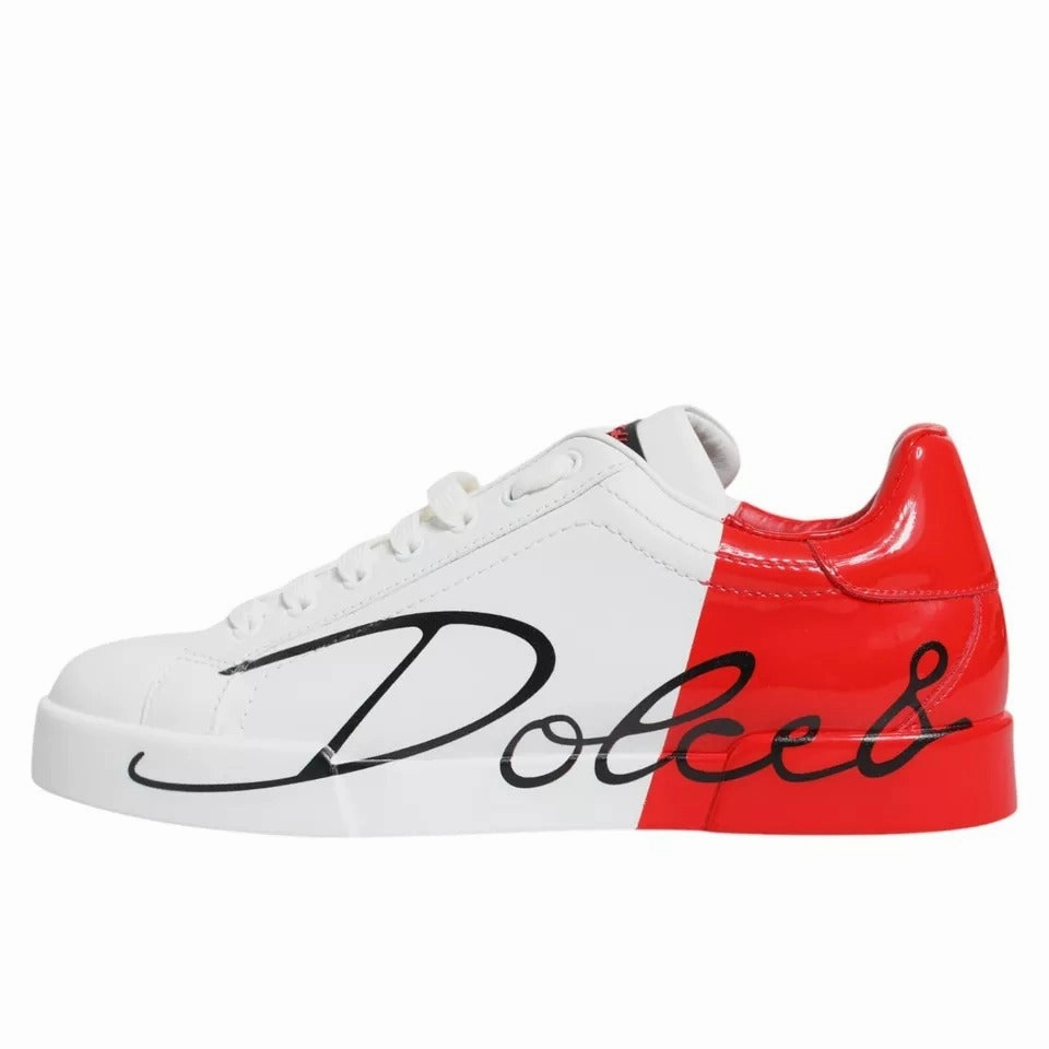 Shoe Sneakers Dolce & Gabbana White Red Portofino Low Top Sneakers Shoes