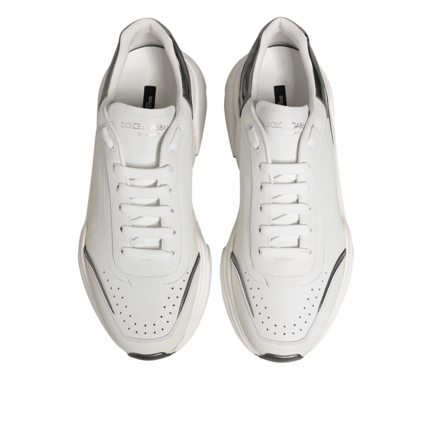 Low Top Leather Sneakers Dolce & Gabbana White Silver DAYMASTER Leather Sneakers Shoes