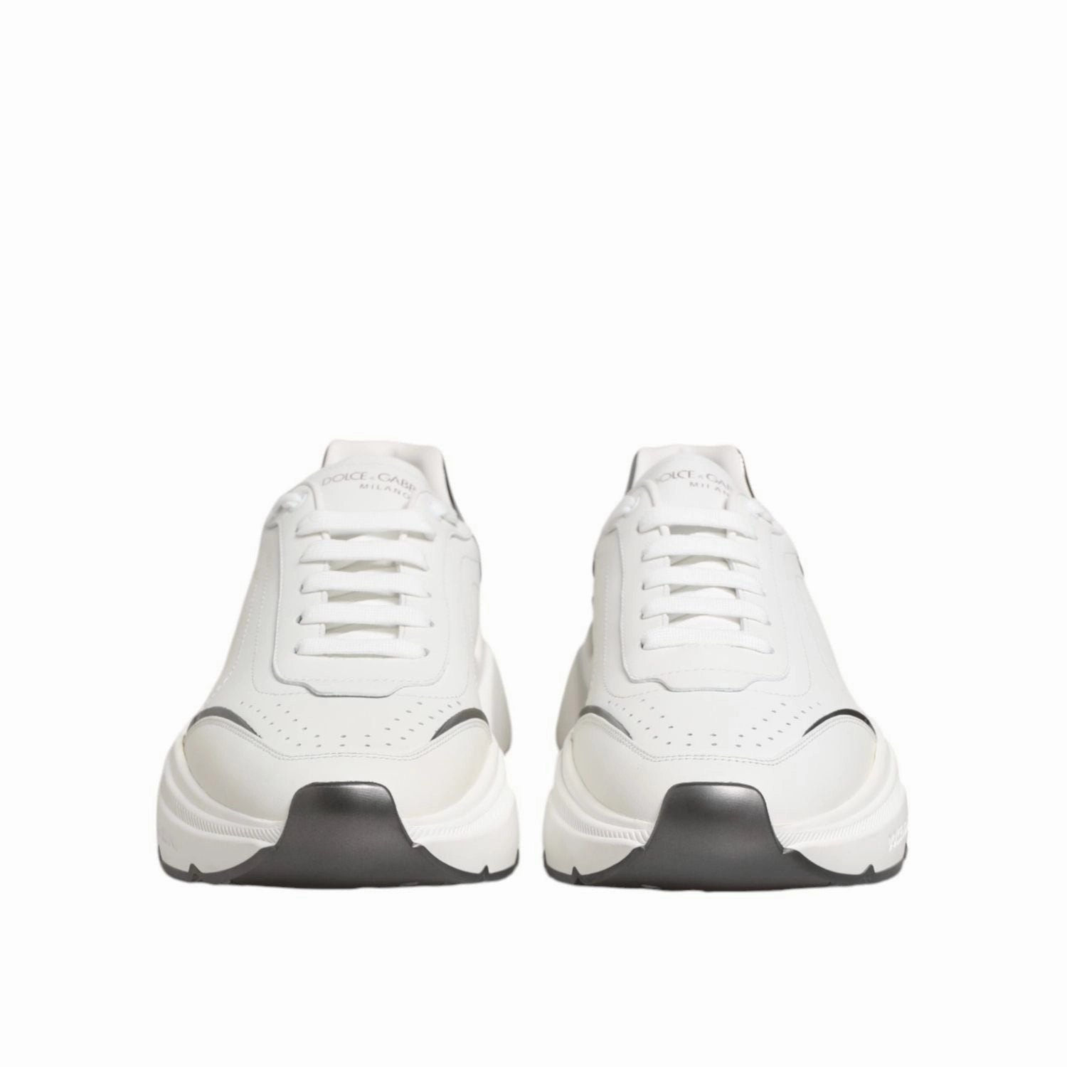 Dolce & Gabbana White Silver DAYMASTER Leather Sneakers Shoes Funky Sneakers