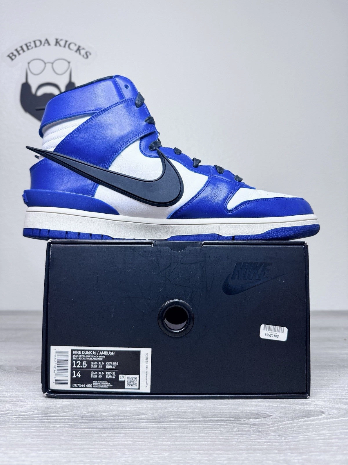 Size 12.5 - Nike AMBUSH x Dunk High Deep Royal CU7544-400 Preowned Authentic Asics Walking Shoes On Sale