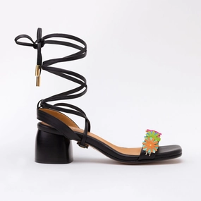 Black Heeled Swap Sandal Petit Garden Bright with Gladiator Fashionable Sandals