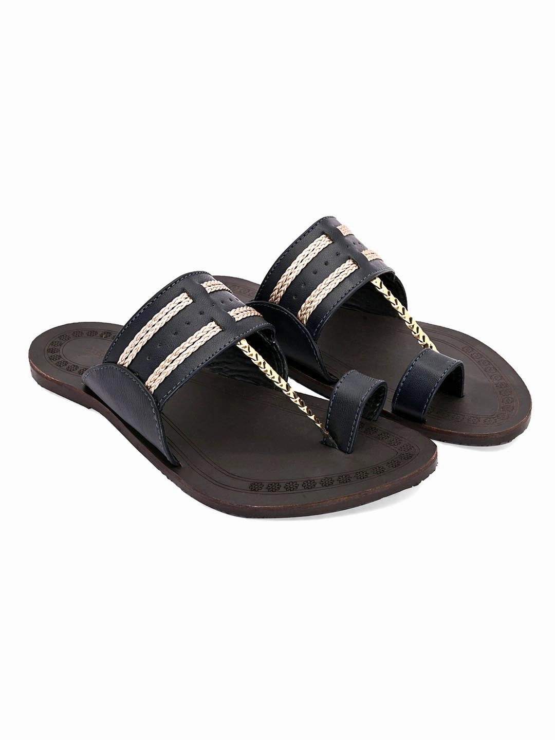 Khadi Ethnic Kolhapuri Slippers Knit Slippers With Leather Sole