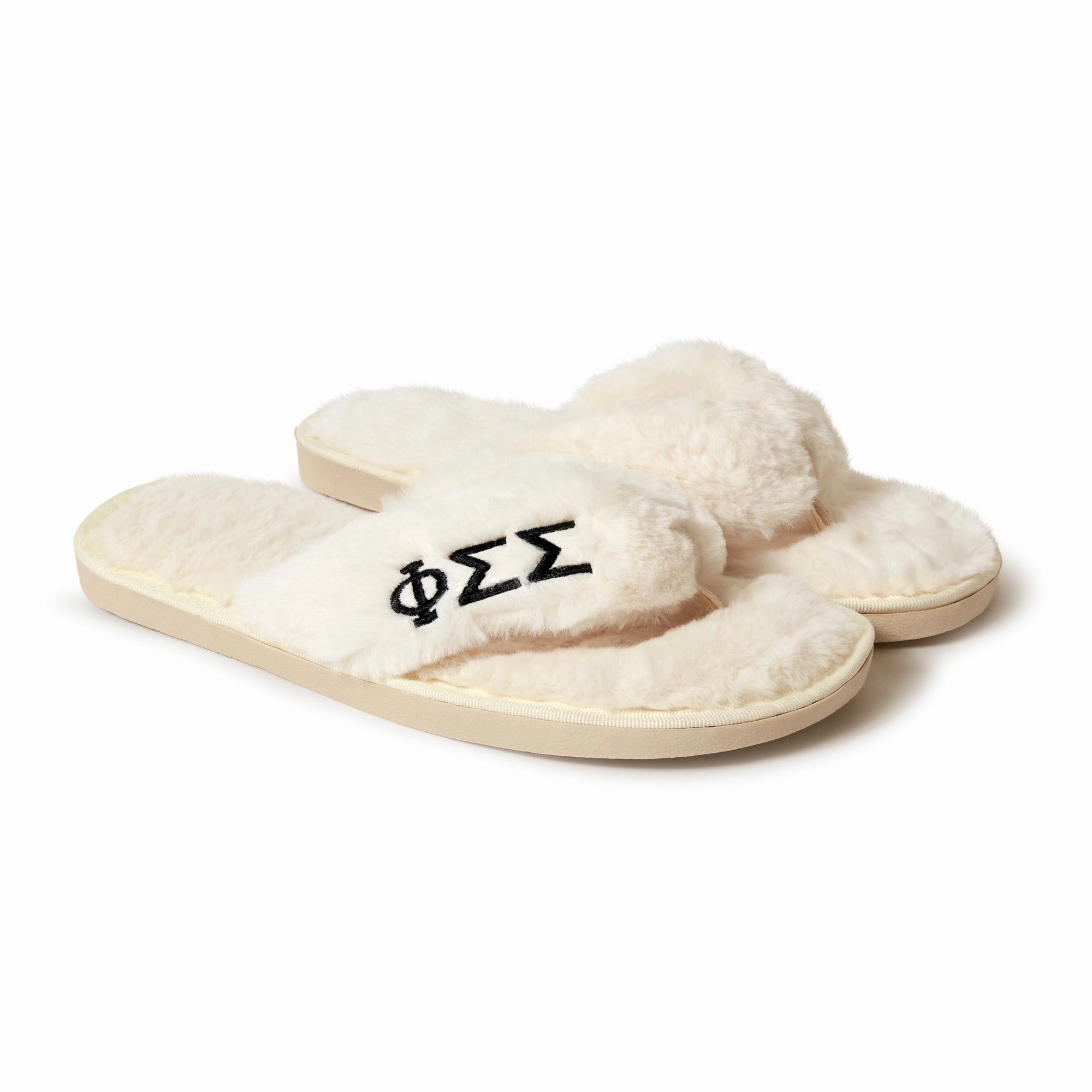 Phi Sigma Sigma - Furry Slippers Women - With PSS Embroidery Logo Hamburger Slippers