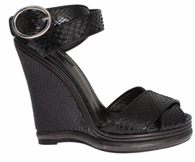 Sandals Ochi Jamaica Black Python Snakeskin Platform Wedges