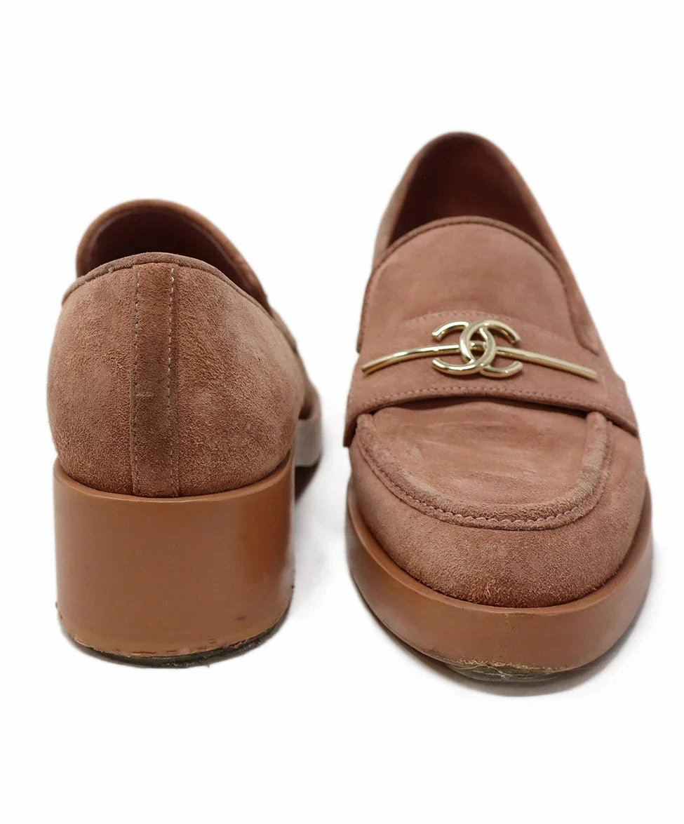 Chanel Pink Suede & Gold Hardware Loafers sz 7.5 Proenza Schouler Monogram Loafers