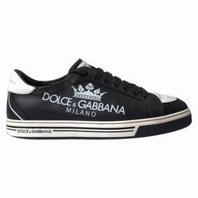 Sneakers Neutral Dolce & Gabbana Black Leather Crown Milano Men Sneakers Shoes