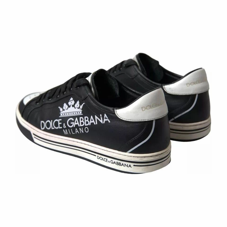 Classic Sneakers Shoes Dolce & Gabbana Black Leather Crown Milano Men Sneakers Shoes