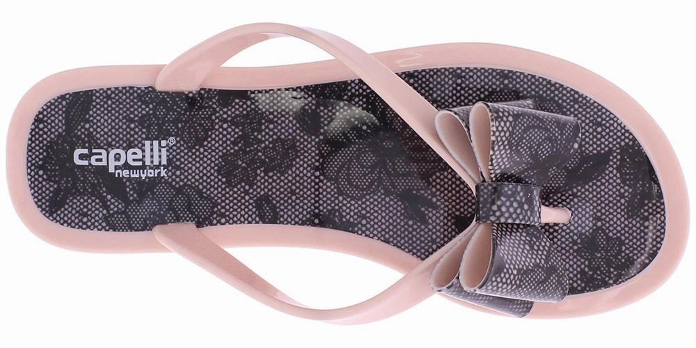 Bow Flip Flops With Studs Ladies Blush Floral Pom Opaque Jelly Flip Flops