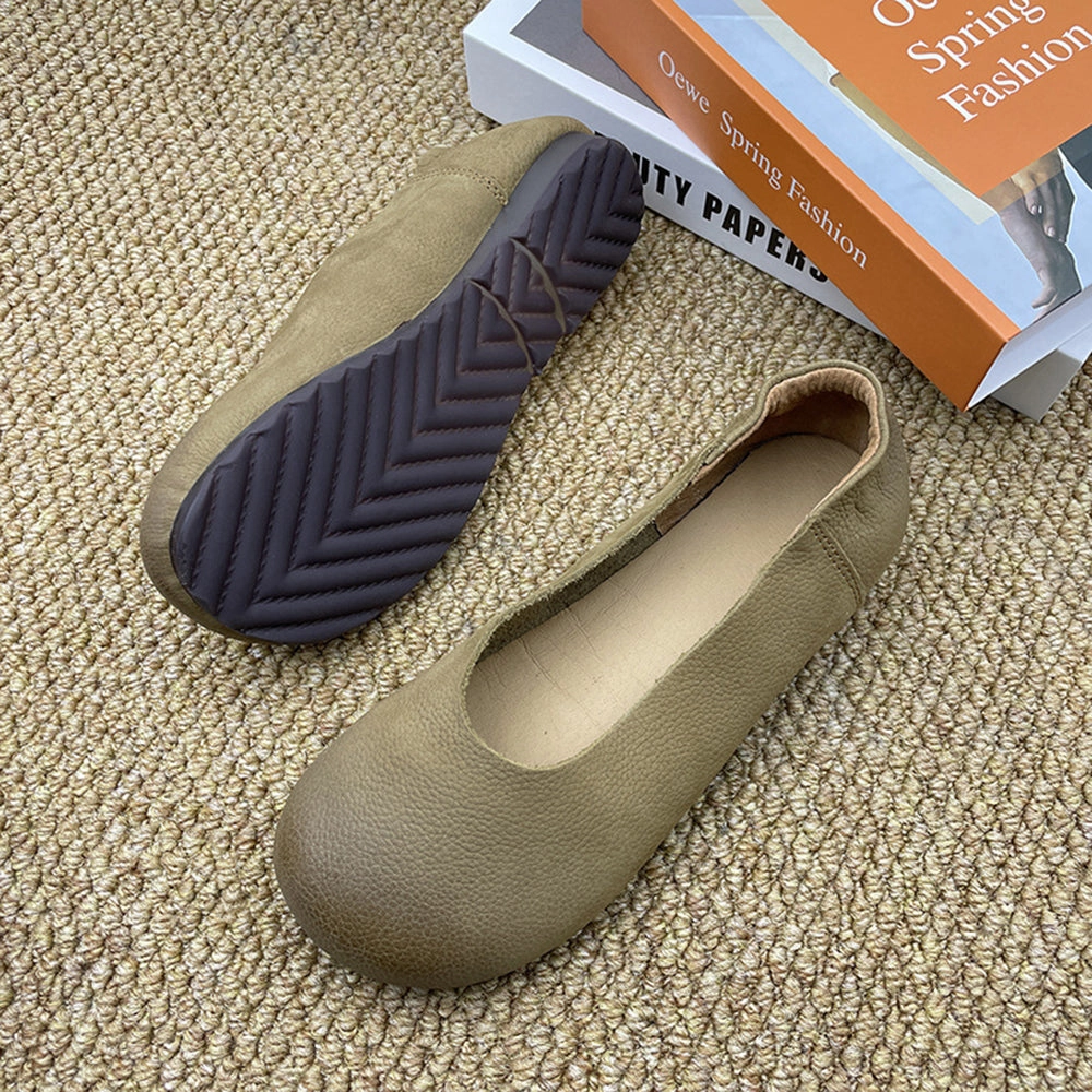 Round Toe Slip-on Leather Flat Casual Shoes Roxy Flat Bottom Shoes