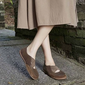 8053 Trinity Waterproof Leather Casual Shoes Elastic Cross Belt Slip-On Women's Flats Shoes