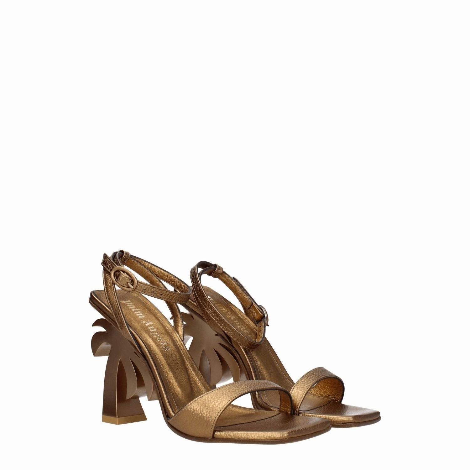 Palm Angels Gold Leather Platform Sandals Sandals Outlet