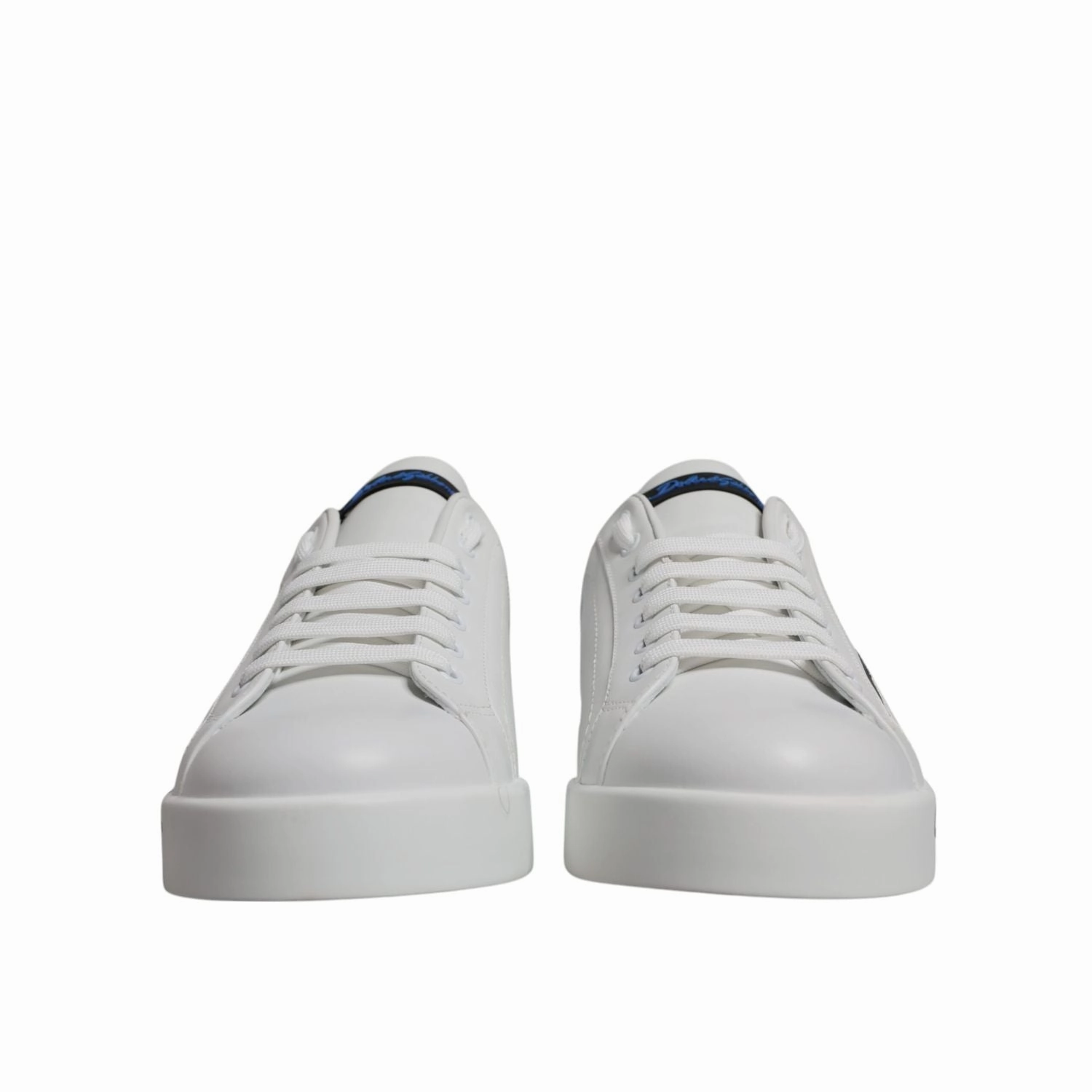 Sneakers With High Heels Dolce & Gabbana White Blue Leather Logo Low Top Sneakers Shoes